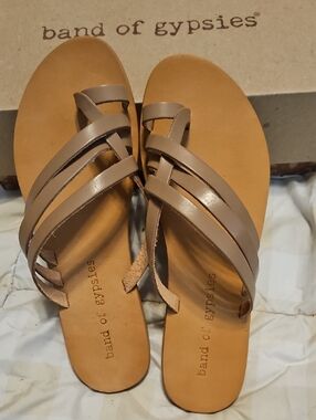 Band of Gypsies Taupe Strappy Slide Sandals